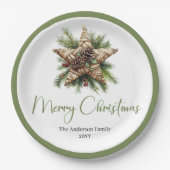 Elegant Boho Botanical Christmas Tree Dinner Plate ペーパープレート (正面)