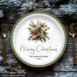 Elegant Boho Botanical Christmas Tree Dinner Plate ペーパープレート