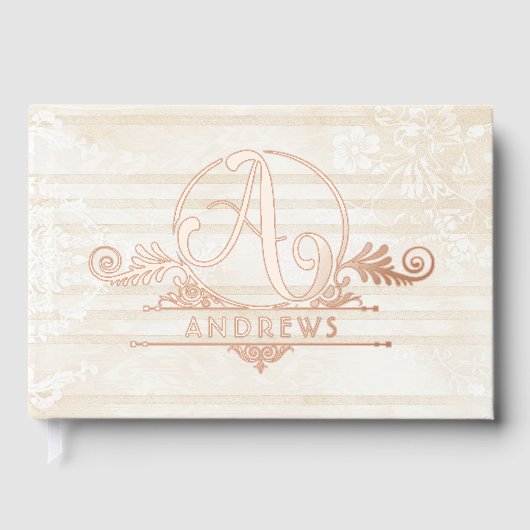 Elegant Boho Botanical Custom Monogram Wedding ゲストブック (正面)