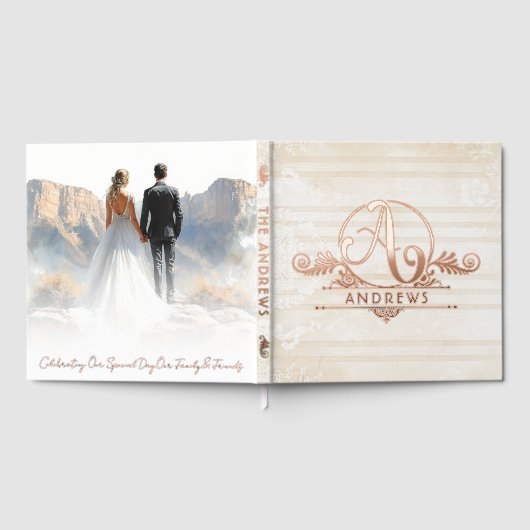 Elegant Boho Botanical Custom Monogram Wedding  ゲストブック (全面)