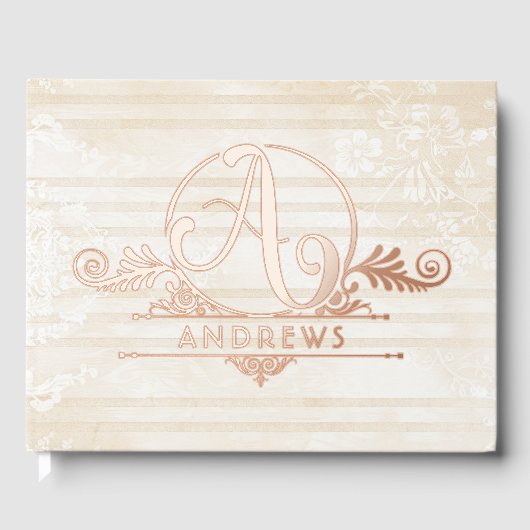 Elegant Boho Botanical Custom Monogram Wedding ゲストブック (正面)