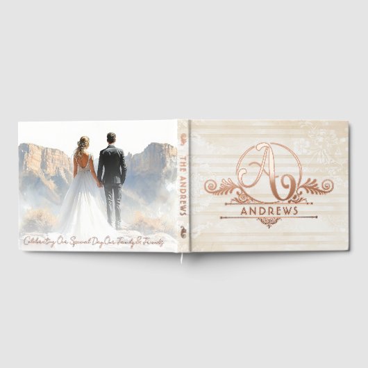 Elegant Boho Botanical Custom Monogram Wedding ゲストブック (全面)