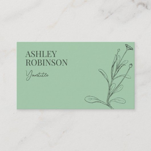 Elegant boho botanical pastel green QR code 名刺 (正面)