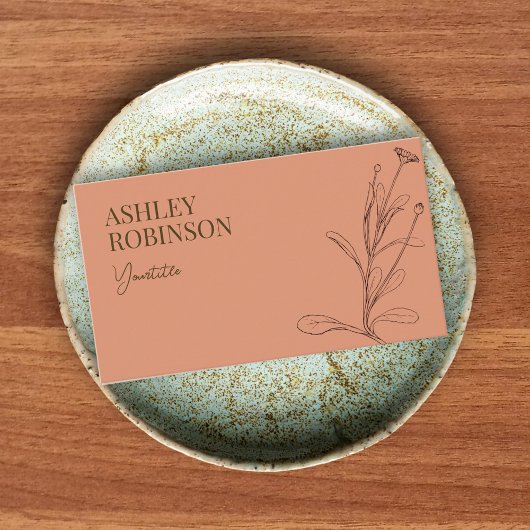 Elegant boho botanical pastel terracotta QR code 名刺