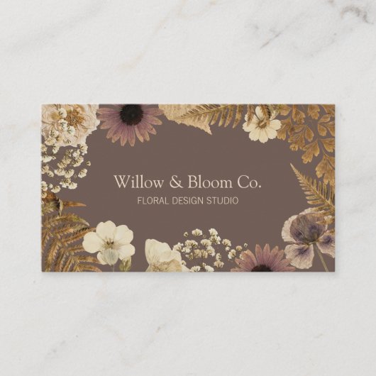 Elegant Boho Botanical Wildflower Floral Photo QR 名刺 (正面)