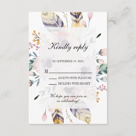 Elegant Boho Bouquet Wedding Rsvp エンクロージャーカード (正面)