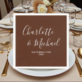 Elegant Boho Brown Script Minimalist Wedding スタンダードカクテルナプキン