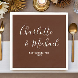 Elegant Boho Brown Script Minimalist Wedding スタンダードカクテルナプキン