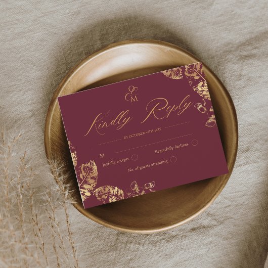 Elegant Boho | Burgundy Autumn Wedding RSVP Card