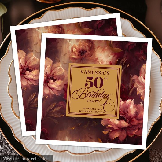 Elegant Boho Burgundy Blush Gold 50th Birthday 