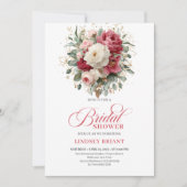 Elegant Boho Burgundy Blush Gold Floral Bridal Sho 招待状 (正面)