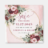 Elegant Boho Burgundy Blush Gold Floral Magnet マグネット (正面)