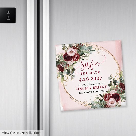 Elegant Boho Burgundy Blush Gold Floral Magnet マグネット