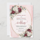 Elegant Boho Burgundy Blush Wedding Invitation  招待状 (正面)
