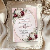 Elegant Boho Burgundy Blush Wedding Invitation  招待状