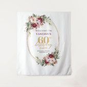 Elegant Boho Burgundy Eucalyptus 60th Birthday  タペストリー (正面)