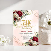 Elegant Boho Burgundy Floral 70th Birthday Invite 招待状