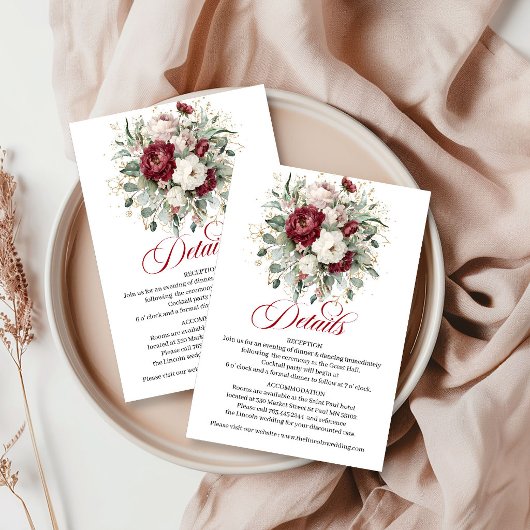 Elegant Boho Burgundy Floral Eucalyptus Gold  エンクロージャーカード
