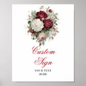 Elegant Boho Burgundy Floral Eucalyptus Gold Custo ポスター (正面)