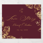 Elegant Boho | Burgundy Gold Autumn Wedding スパークリングワインラベル (シングルラベル)