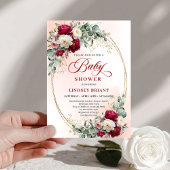 Elegant Boho Burgundy Gold Baby Shower Invitation 招待状