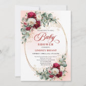 Elegant Boho Burgundy Gold Baby Shower Invitation 招待状 (正面)