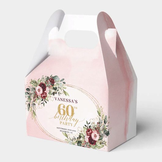 Elegant Boho Burgundy Gold Floral 60th Favor Box フェイバーボックス