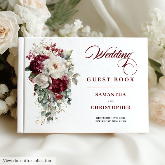 Elegant Boho Burgundy Rose Wedding Guest Book ゲストブック