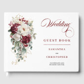 Elegant Boho Burgundy Rose Wedding Guest Book ゲストブック (正面)
