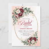 Elegant Boho Burgundy & White Floral Bridal Shower 招待状 (正面)