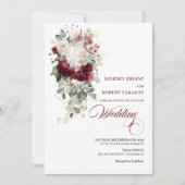 Elegant Boho Burgundy White Floral Wedding Invite 招待状 (正面)