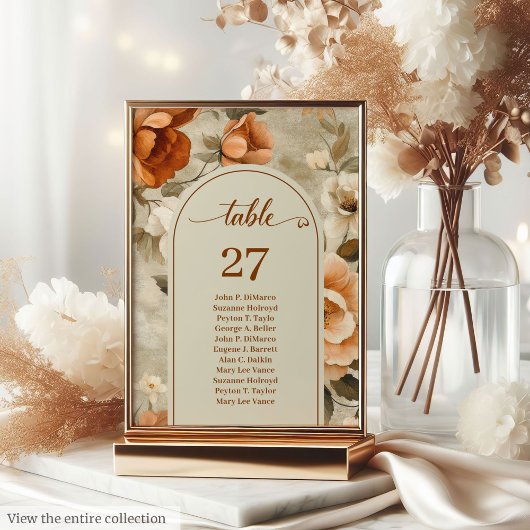 Elegant Boho Burnt Orange Ivory Sage Table Number テーブルナンバー