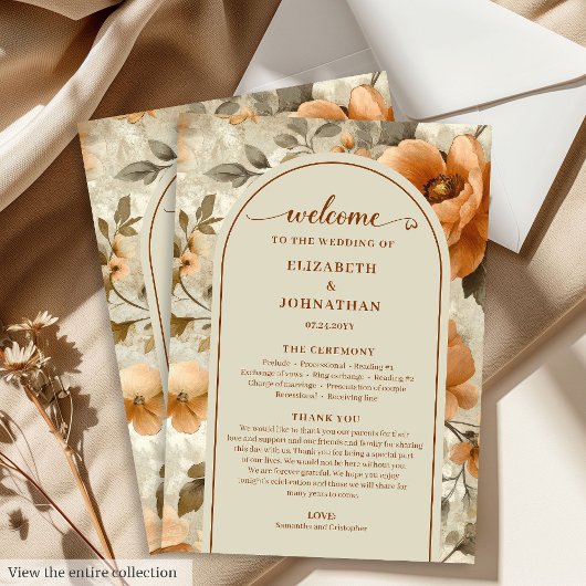Elegant Boho Burnt Orange Ivory Sage Wedding Day プログラム