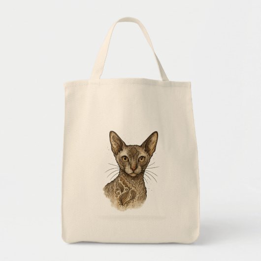 Elegant Boho Cat Portrait Tote Bag トートバッグ (正面)