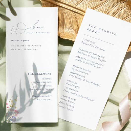 Elegant Boho Chic Wildflowers Wedding Program