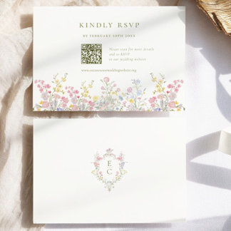 Elegant Boho Chic Wildflowers Wedding QR code RSVP