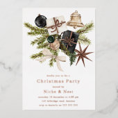 Elegant Boho Christmas Corporate Party Rose Gold 箔招待状 (正面)