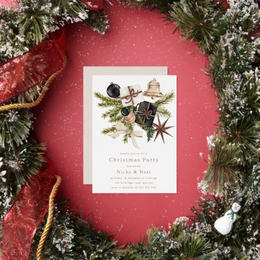 Elegant Boho Christmas Corporate Party Rose Gold 箔招待状 (インサイチュ)