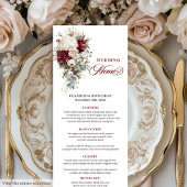 Elegant boho deep red gold roses chic wedding menu メニュー