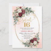 Elegant Boho Deep Red Peonies Sweet Sixteen Invite 招待状 (正面)