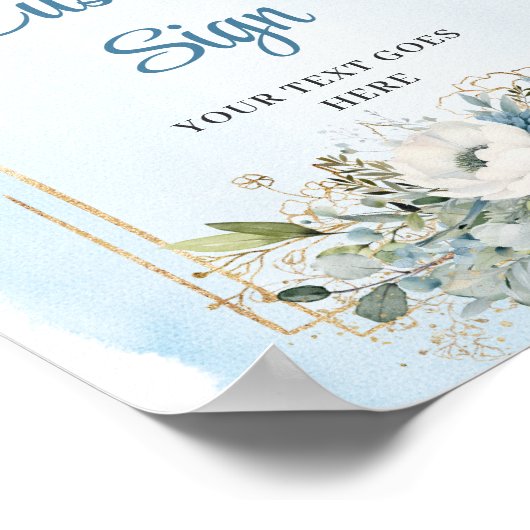 Elegant Boho Dusty Blue Floral Custom Wedding Sign ポスター (角)