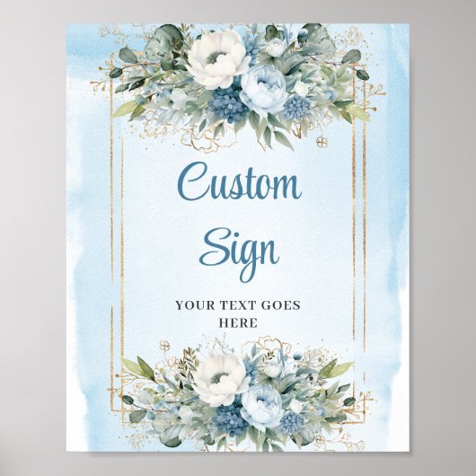 Elegant Boho Dusty Blue Floral Custom Wedding Sign ポスター (正面)
