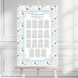 Elegant Boho Dusty Blue Gold Glitter Seating Chart ポスター