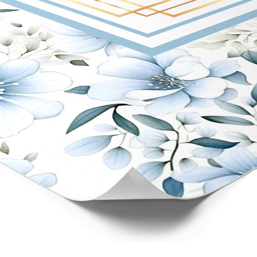 Elegant Boho Dusty Blue Gold Glitter Seating Chart ポスター (角)