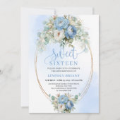 Elegant Boho Dusty Blue Peonies Sweet Sixteen 招待状 (正面)