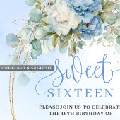 Elegant Boho Dusty Blue Peonies Sweet Sixteen 招待状
