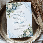 Elegant Boho Dusty Blue Silver Flowers Wedding  招待状