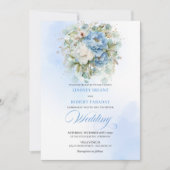 Elegant Boho Dusty Blue White Peony Gold Wedding 招待状 (正面)