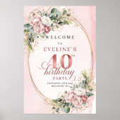 Elegant Boho Dusty Pink Greenery 40th Birthday  ポスター (正面)