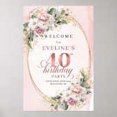 Elegant Boho Dusty Pink Greenery 40th Birthday   ポスター (正面)